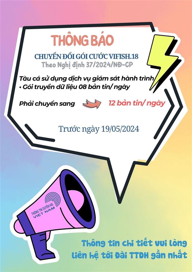 TB: V/v chuyển đổi gói bản tin - dịch vụ Giám sát tàu cá