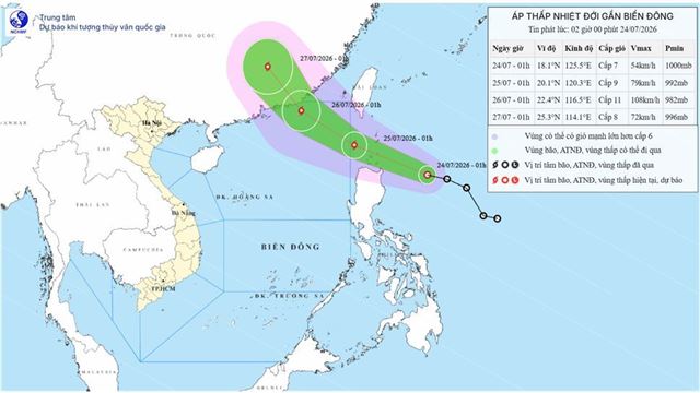 Tin áp thấp nhiệt đới gần biển Đông (Tin phát lúc 02h00 ngày 24/07/2026)