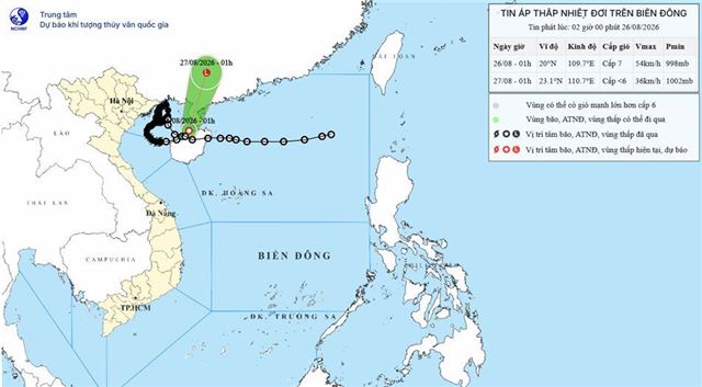 Dự báo thời tiết biển ngày và đêm 26/08/2026