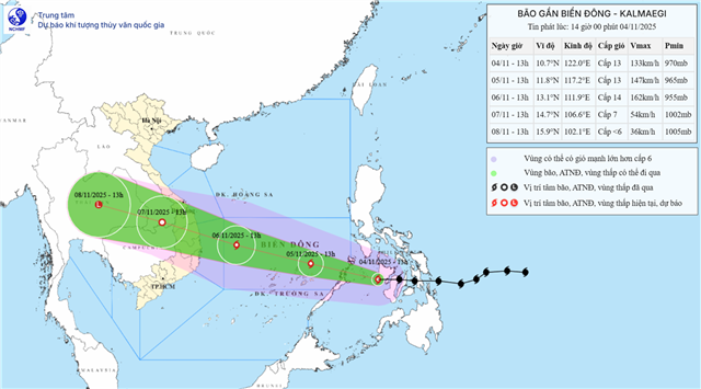 Tin bão gần biển Đông - Cơn bão KALMAEGI (Tin phát lúc 14h00 ngày 04/11/2025)