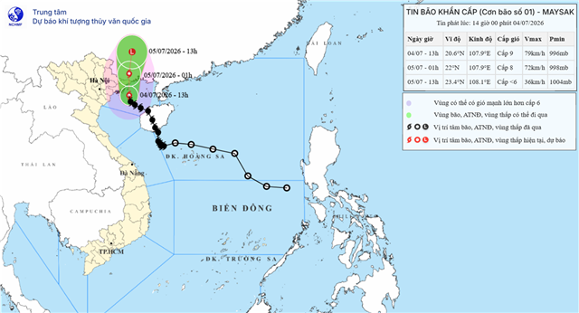 Tin bão khẩn cấp (Cơn bão số 01) (Tin phát lúc 14h00 ngày 04/07/2026)