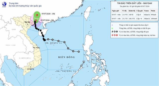 Tin bão trên đất liền (Cơn bão số 01) (Tin phát lúc 05h00 ngày 05/07/2026)