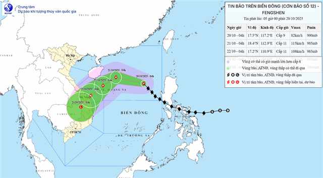 Tin bão trên biển Đông ( Cơn bão số 12 - Tin phát lúc 05h00 ngày 20/10/2025)