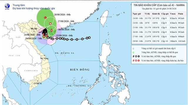 Dự báo thời tiết biển ngày và đêm 24/08/2026