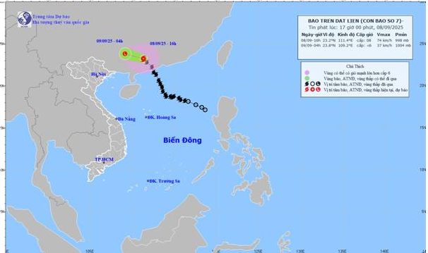 Tin bão trên đất liền - Cơn bão số 7 (Tin phát lúc 17h00 ngày 08/09/2025)