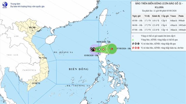 Tin bão trên biển Đông (cơn bão số 3) (Tin phát lúc 11h ngày 05/08/2026)