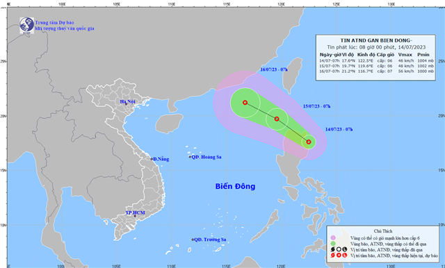 Tin áp thấp nhiệt đới gần biển Đông (Tin phát lúc 08h00 ngày 14/7/2023)