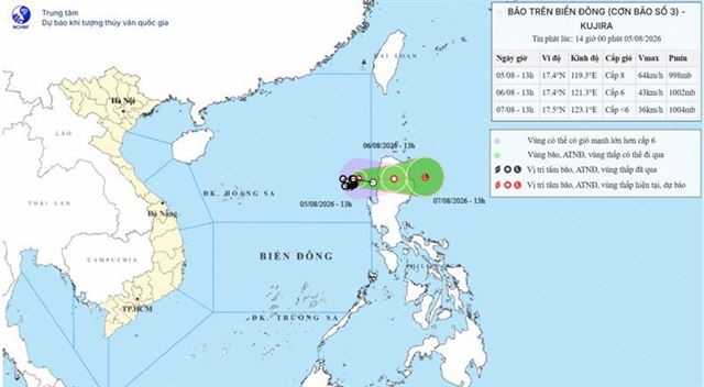 Tin bão trên biển Đông (cơn bão số 3) (Tin phát lúc 14h00 ngày 05/08/2026)