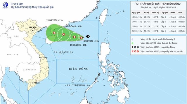 Dự báo thời tiết biển đêm 18/08 ngày 19/08 năm 2026