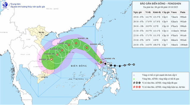 Tin bão gần biển Đông - Cơn bão FENGSHEN (Tin phát lúc 08h00 ngày 19/10/2025)