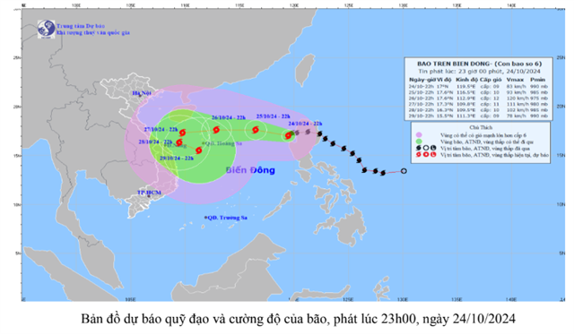 Tin bão trên biển Đông (Cơn bão số 6- Tin phát lúc 23h00 ngày 24/10/2024)