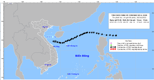Tin cuối cùng về cơn bão số 6 (Tin phát lúc 14h00 ngày 20/10/2022)