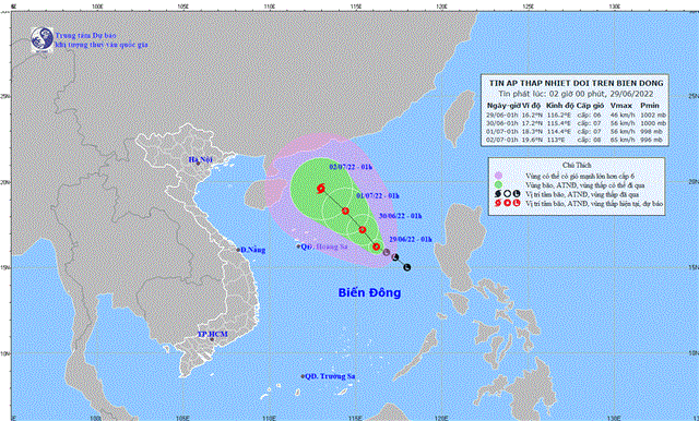 Tin áp thấp nhiệt đới trên biển Đông (Tin phát lúc 14h00 ngày 29/6/2022)