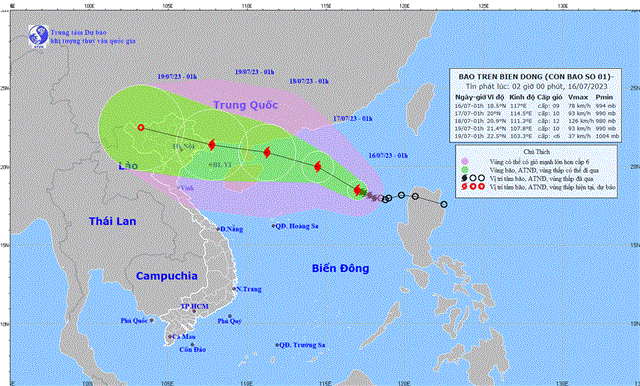 Tin bão trên Biển Đông (Cơn bão số 1) (Tin phát lúc 02h00 ngày 16/7/2023)
