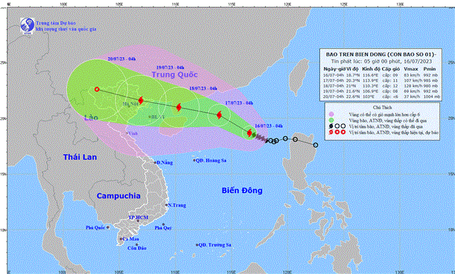 Tin bão trên Biển Đông (Cơn bão số 1) (Tin phát lúc 05h00 ngày 16/7/2023)