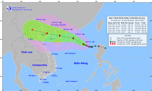 Dự báo thời tiết biển ngày và đêm 16 tháng 7 năm 2023