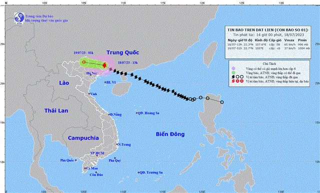 Tin bão trên đất liền (Cơn bão số 1) (Tin phát lúc 14h00 ngày 18/7/2023)