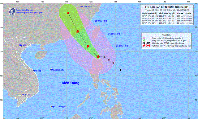 Dự báo thời tiết biển từ 13 giờ ngày 26/7 đến 13 giờ ngày 27/7 năm 2023