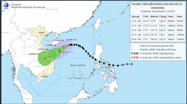 Dự báo thời tiết biển ngày và đêm 21/10/2025