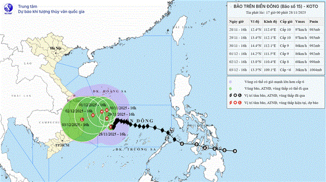 Dự báo thời tiết biển đêm 28/11 ngày 29/11 năm 2025