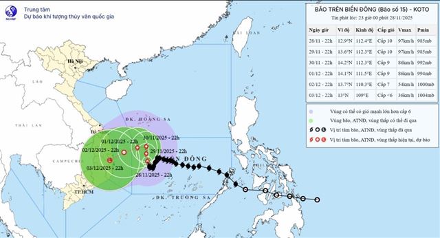 Tin bão trên biển Đông - Cơn bão số 15 (Tin phát lúc 23h00 ngày 28/11/2025)