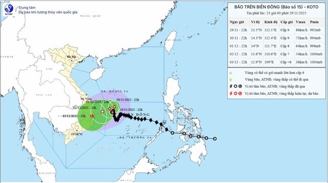 Tin bão trên biển Đông ( Cơn bão số 15 - Tin phát lúc 23h00 ngày 29/11/2025)