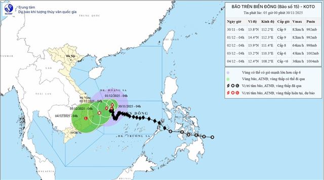 Dự báo thời tiết biển ngày và đêm 30/11/2025