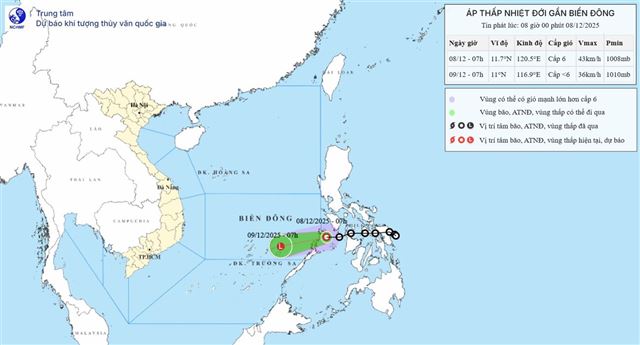 Tin áp thấp nhiệt đới gần biển Đông (Tin phát lúc 08h00 ngày 08/12/2025)
