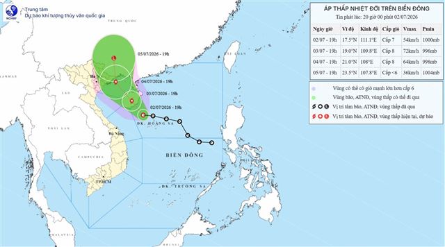 Tin áp thấp nhiệt đới trên biển Đông (Tin phát lúc 20h00 ngày 02/07/2026)