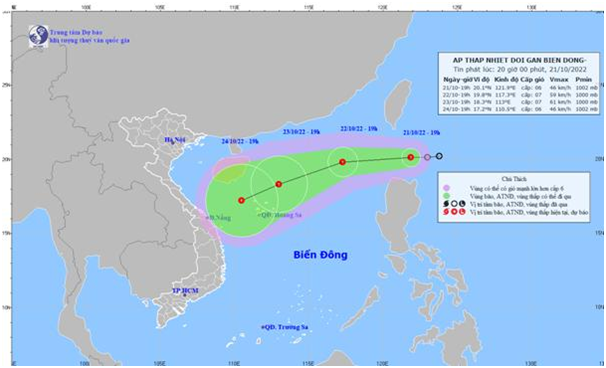 Tin áp thấp nhiệt đới gần biển Đông (Tin phát lúc 20h00 ngày 21/10/2022)