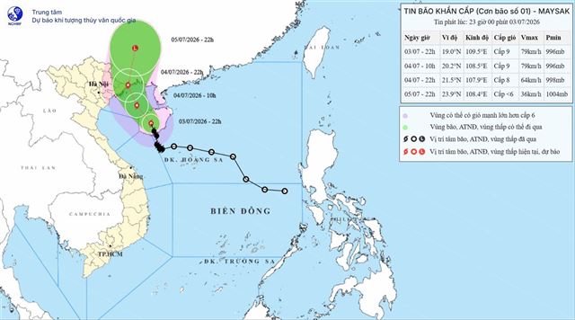 Tin bão khẩn cấp (Cơn bão số 01) (Tin phát lúc 23h00 ngày 03/07/2026)