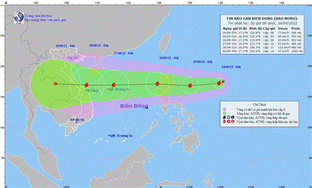 Tin bão gần Biển Đông (Bão Noru) (Tin phát lúc 02h00 ngày 24/9/2022)