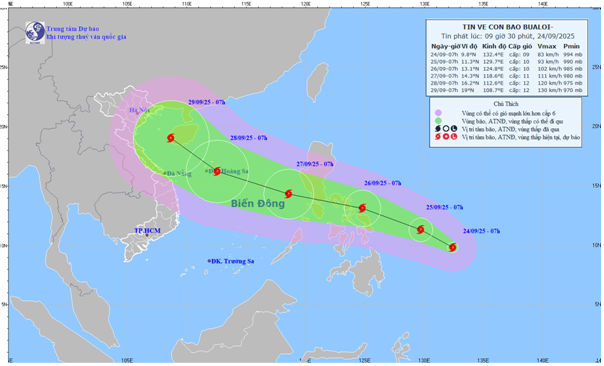 Tin về cơn bão BUALOI (Tin phát lúc 09h30 ngày 24/09/2025)