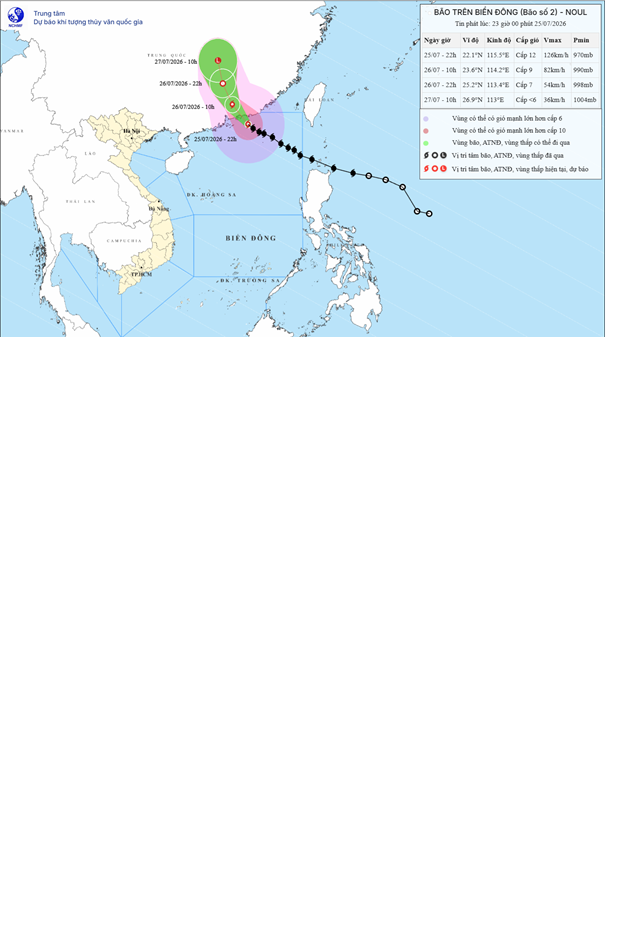 Tin bão trên biển đông ( Cơn bão số 2 ) - (Tin phát lúc 23h00 ngày 25/07/2026)