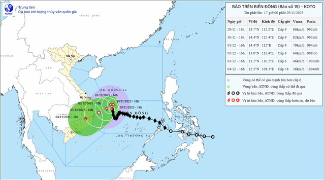 Dự báo thời tiết biển đêm 29/11 ngày 30/11/2025