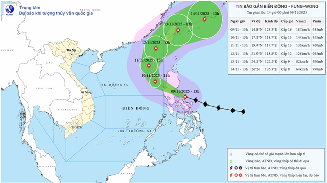 Dự báo thời tiết biển đêm 09/11 ngày 10/11/2025