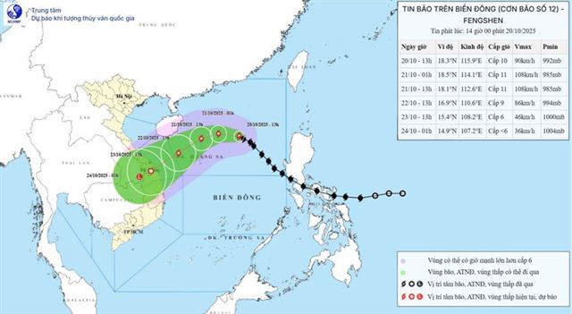 Tin bão trên biển Đông - Cơn bão số 12 (Tin phát lúc 14h00 ngày 20/10/2025)