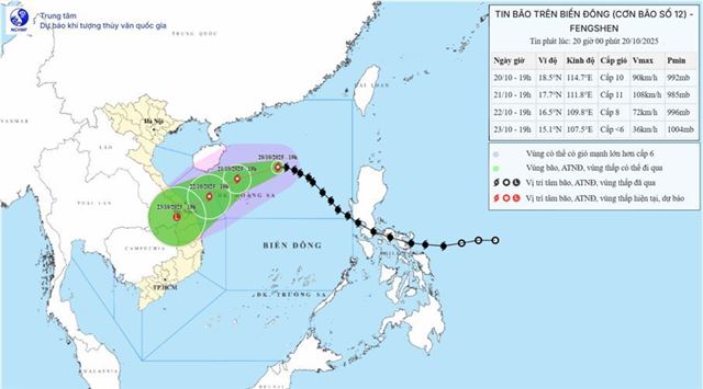 Tin bão trên biển Đông - Cơn bão số 12 (Tin phát lúc 20h00 ngày 20/10/2025)