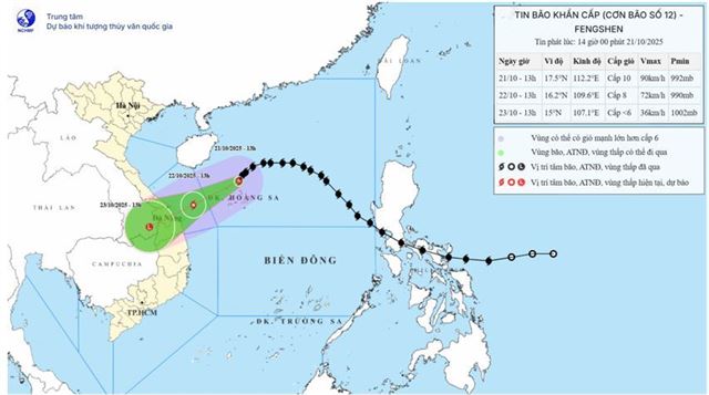 Tin bão khẩn cấp - Cơn bão số 12 (Tin phát lúc 14h00 ngày 21/10/2025)