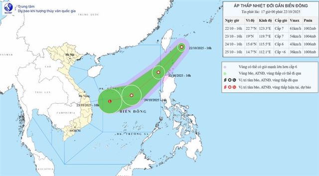 Tin áp thấp nhiệt đới gần biển Đông (Tin phát lúc 17h00 ngày 22/10/2025)