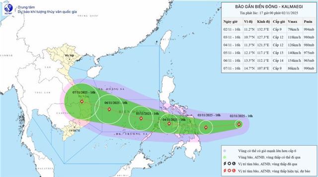 Tin bão gần biển Đông - Cơn bão KALMAEGI (Tin phát lúc 17h00 ngày 02/11/2025)