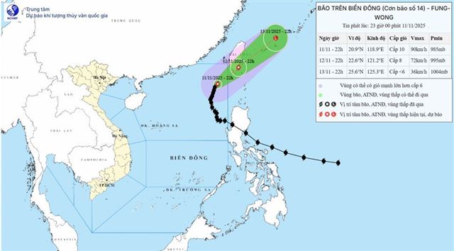 Tin bão trên biển Đông - Cơn bão số 14 (Tin phát lúc 23h00 ngày 11/11/2025)