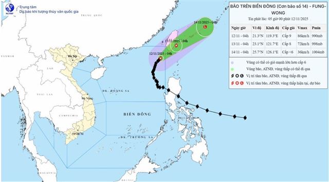Tin bão trên biển Đông - Cơn bão số 14 (Tin phát lúc 05h00 ngày 12/11/2025)