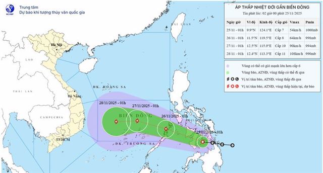 Tin áp thấp nhiệt đới gần biển Đông (Tin phát lúc 02h00 ngày 25/11/2025)