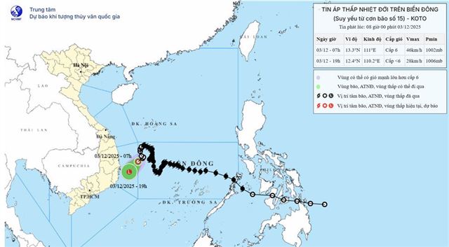 Dự báo thời tiết biển từ 13 giờ ngày 03/12 đến 13 giờ ngày 04/12/2025