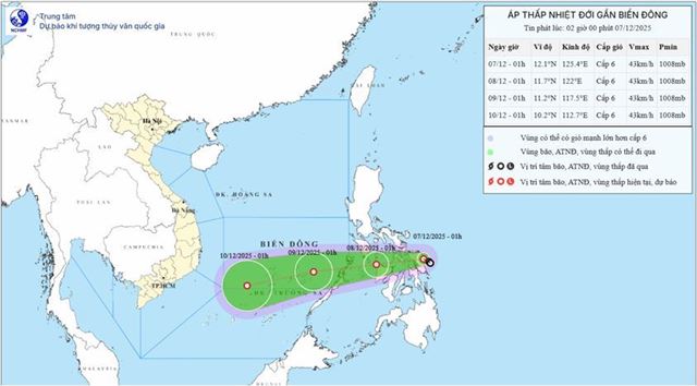 Tin áp thấp nhiệt đới gần biển Đông (Tin phát lúc 02h00 ngày 07/12/2025)