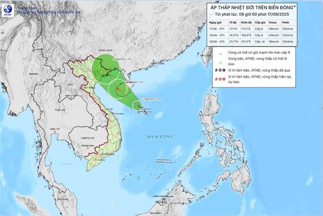 Tin áp thấp nhiệt đới trên biển Đông (Tin phát lúc 08h00 ngày 17/08/2025)