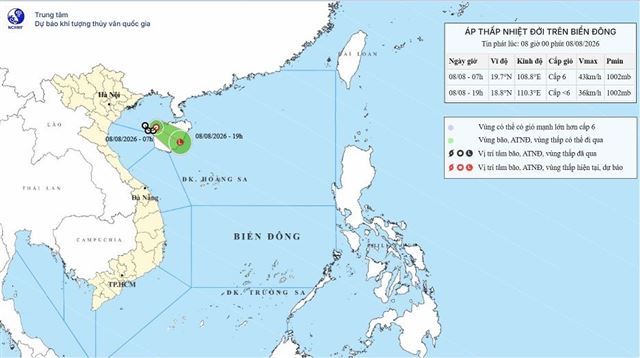 Dự báo thời tiết biển từ 13 giờ ngày 08/08 đến 13 giờ ngày 09/08 năm 2026