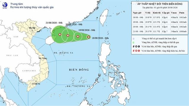 Tin áp thấp nhiệt đới trên biển Đông (Tin phát lúc 05h00 ngày 18/8/2026)