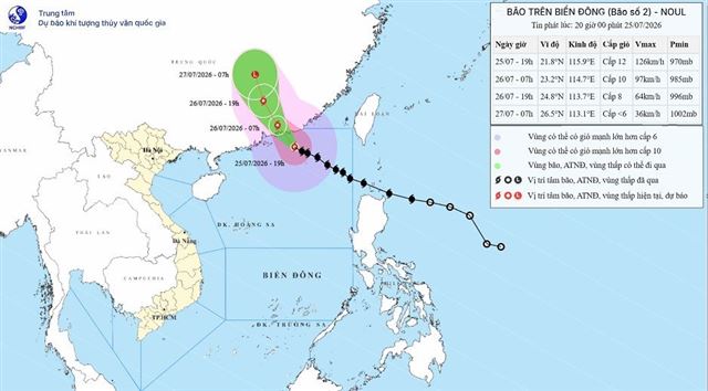 Tin bão trên biển đông ( Cơn bão số 2 ) - (Tin phát lúc 20h00 ngày 25/07/2026)